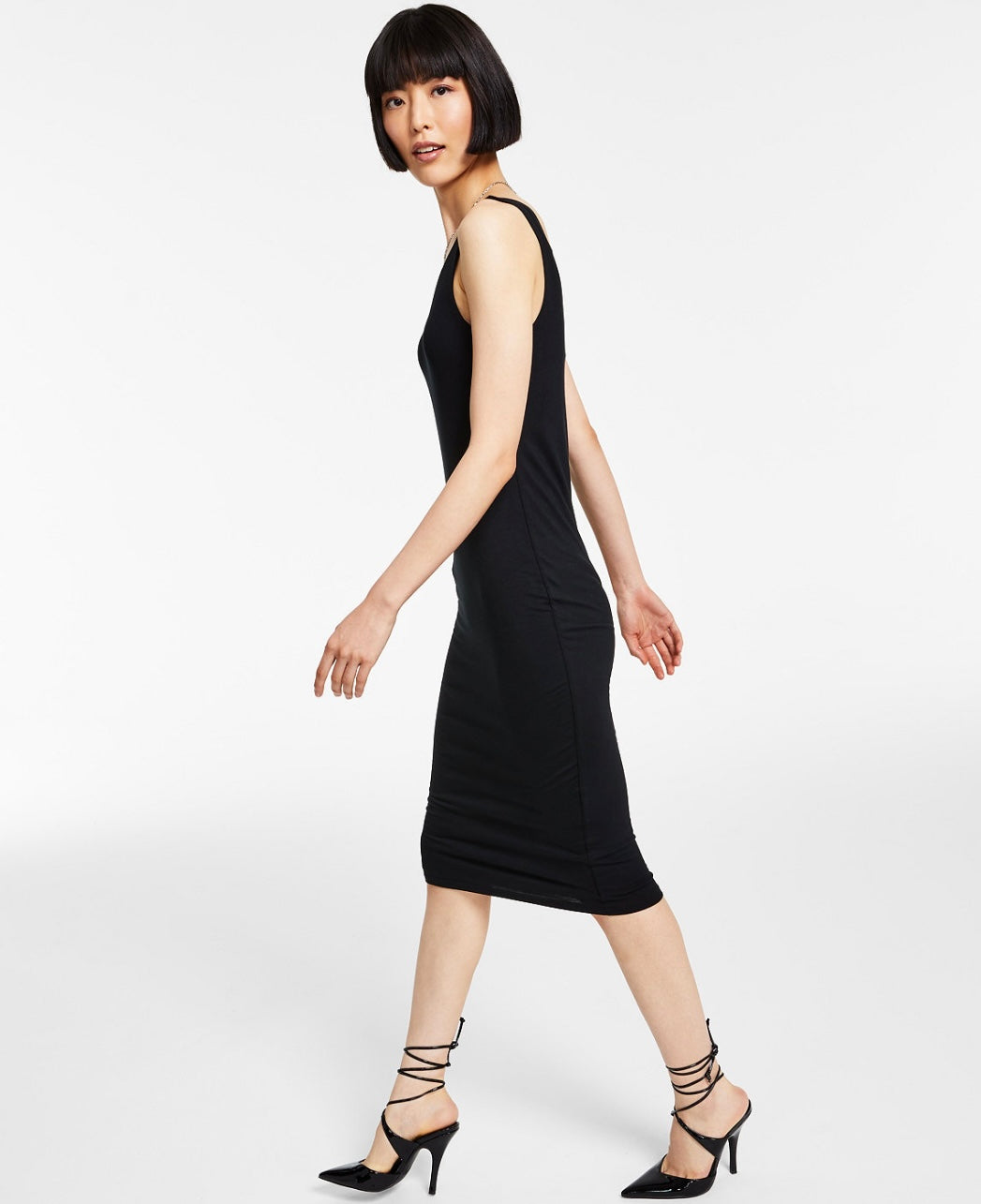 Bar III Women's Sleeveless Bodycon Scoop-Neck Midi Dress Black Petite Size PP