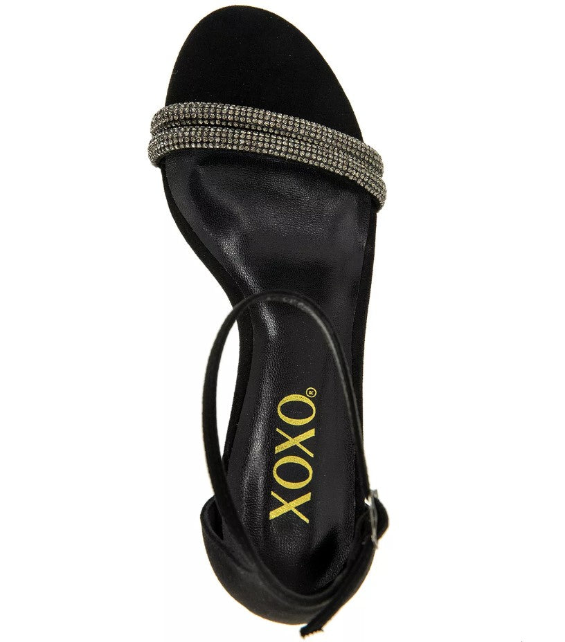 XOXO Women's Salima Rhinestone Detailed Ankle Strap Sandal Black Glit Size 7.5