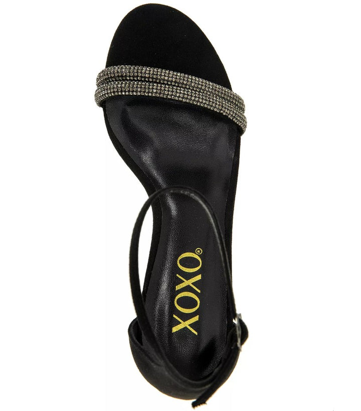 XOXO Women's Salima Rhinestone Detailed Ankle Strap Sandal Black Glit Size 7.5