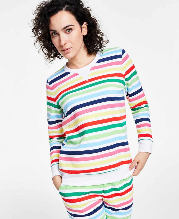 Charter Club Women's Printed Stripe Matching Crewneck Top Size XS