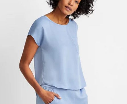 State of Day Women's Crepe de Chine Short-Sleeve Pajama Top Eventide Size L