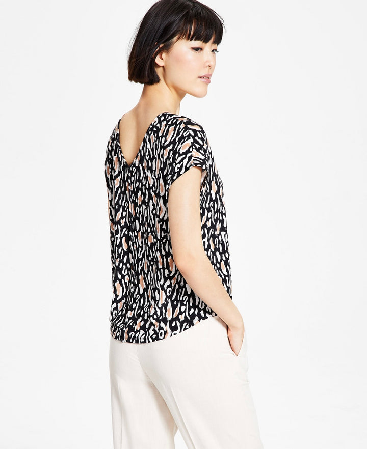 Bar III Women's Sleeveless Animal-Print V-Neck Top Black Combo Size L