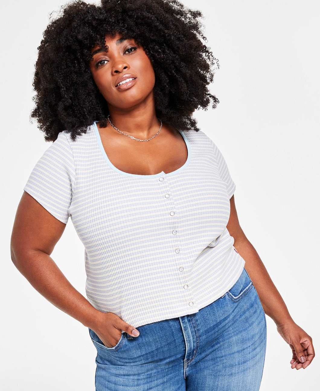 Levi's Women's Britt Cropped Snap-Front Short-Sleeve Top Plus Size 2X