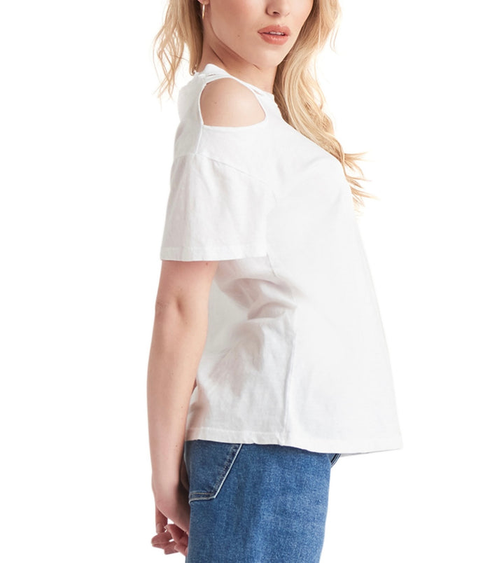 Black Tape Women's Short Sleeve Cotton Cutout T-Shirt White Size S
