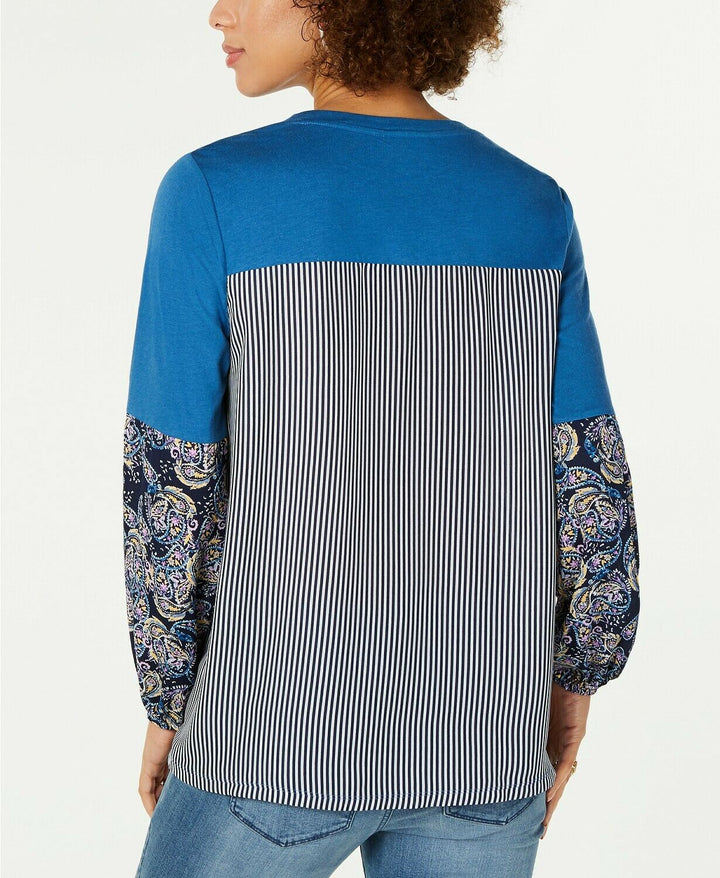 Style & Co. Women's Printed Crew Neck Pullover Top Long Sleeve Paisley Size L