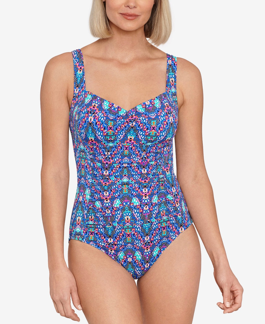 Swim Solutions Women's Tummy-Control Shirred One-Piece Swimsuit Size 16