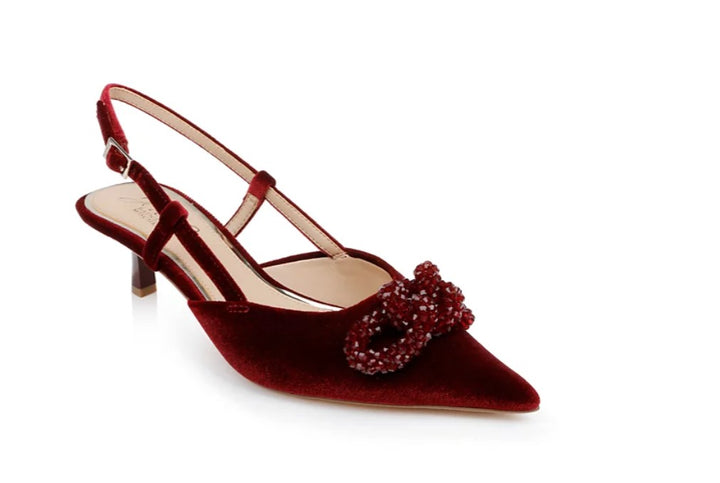 Jewel Badgley Mischka Women's Tabitha Ornamented Slingback Pumps Bordeaux Velvet