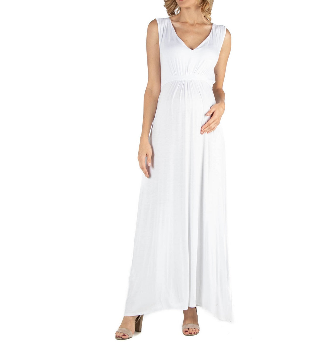 24Seven Comfort Apparel Women's V Neck Sleeveless Maternity Maxi Dress Size M
