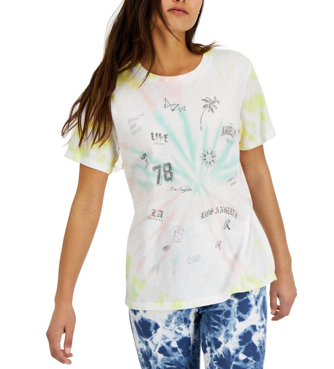 Grayson Threads Black Juniors' Cotton Tie-Dyed Graphic-Print T-Shirt Size M