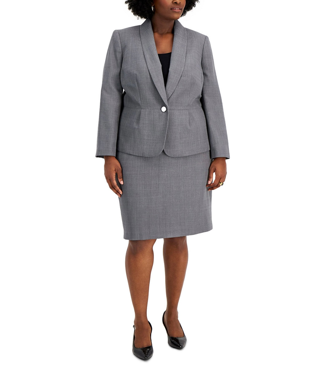 Le Suit Women's Blazer Shawl-Collar Skirt Suit Grey Plus Size 22W