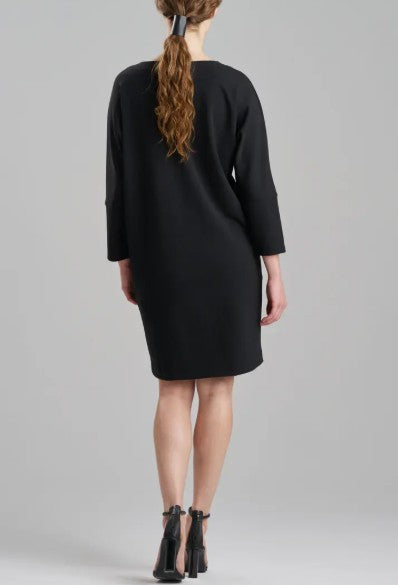 Natori Women's Scuba Crepe Wedge Dress with Embroidered Black Size M