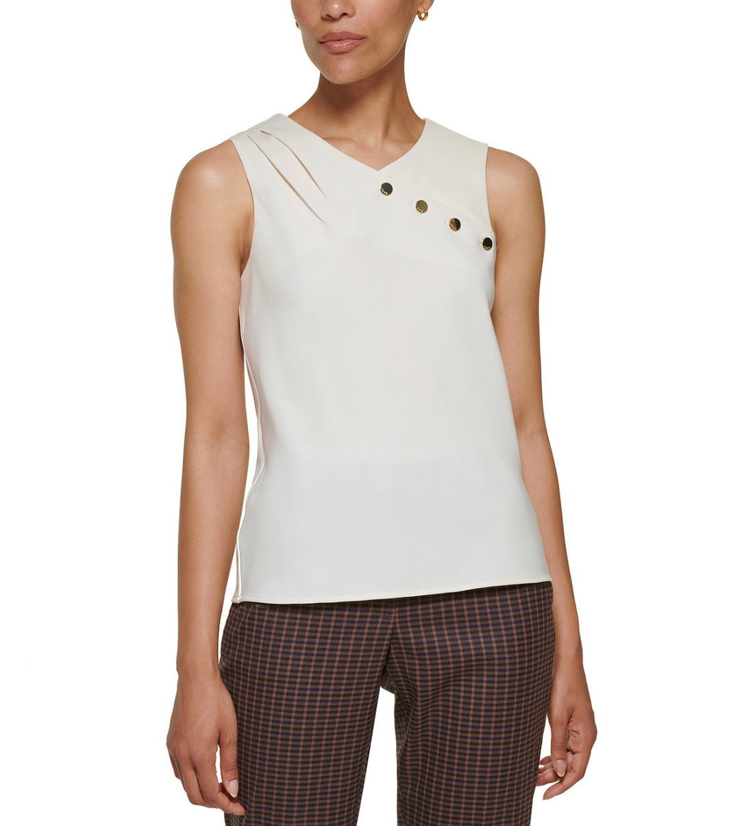 DKNY Women's Sleeveless Mix Media Top Buttercream Petite Size PS
