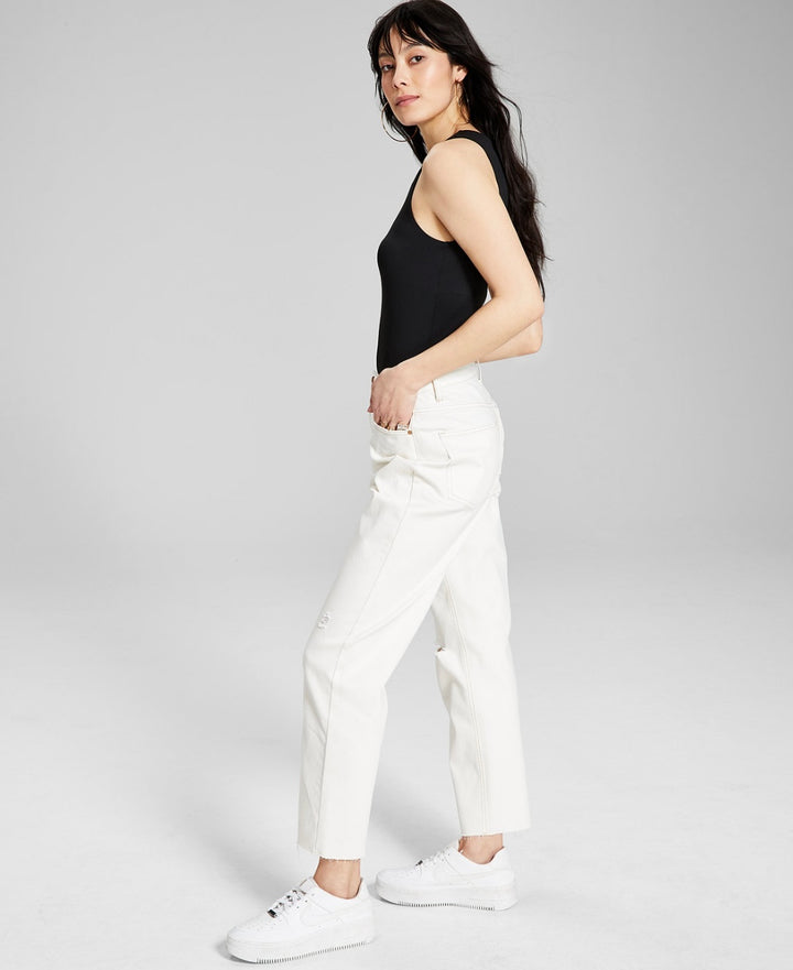 And Now This Women's Ripped Mom Jeans Seashell Off White Wash Size 29