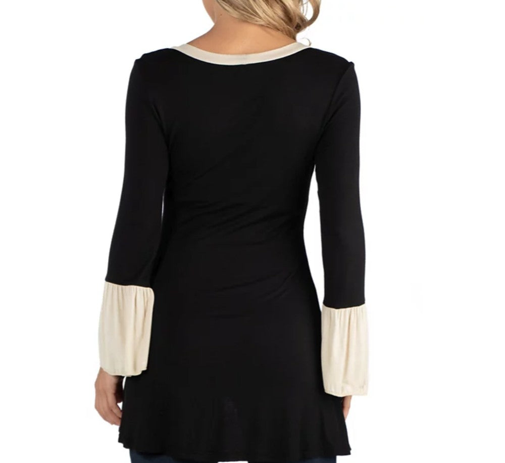 24Seven Comfort Apparel Women's Swing High Low Bell Sleeve Maternity Tunic Top