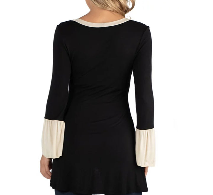 24Seven Comfort Apparel Women's Swing High Low Bell Sleeve Maternity Tunic Top
