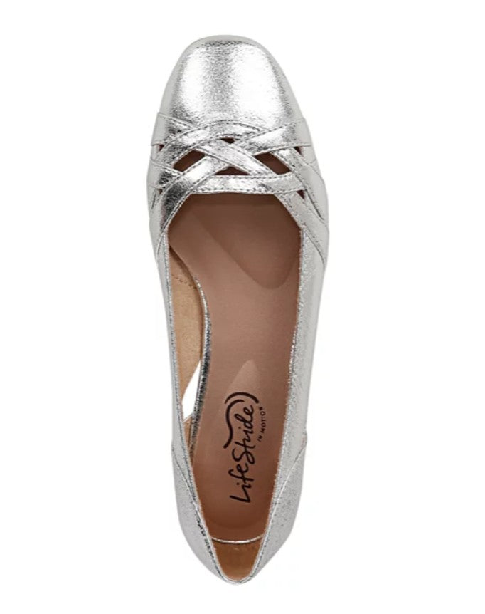 LifeStride Women's Slip On Carmen Flats Shoes Metallic Silver Size 8 1/2