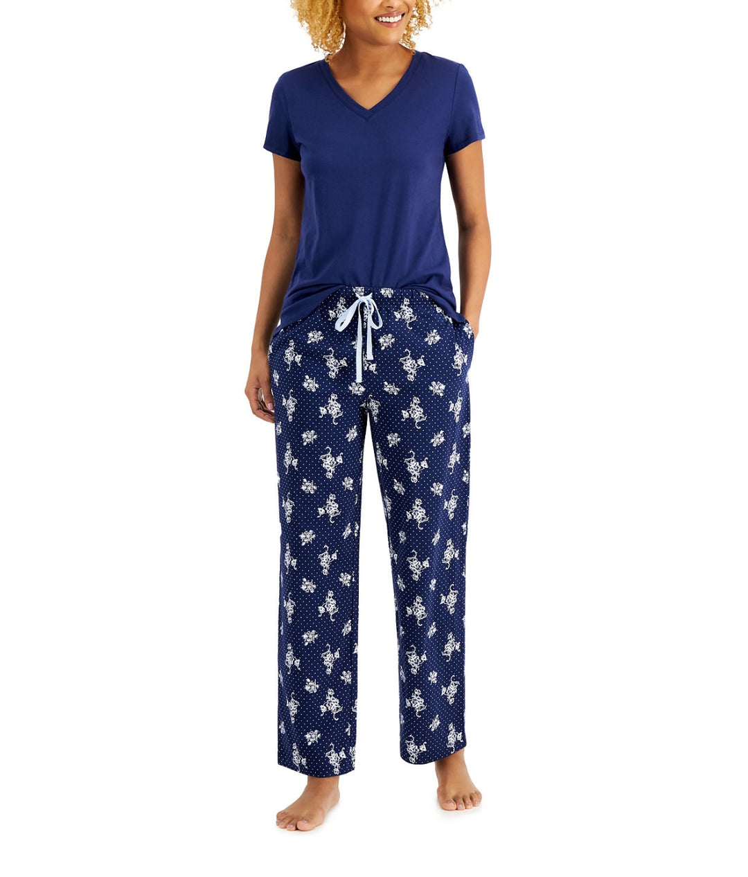 Charter Club Women's Everyday Cotton V-Neck Pajama T-Shirt Medieval Blue Size M