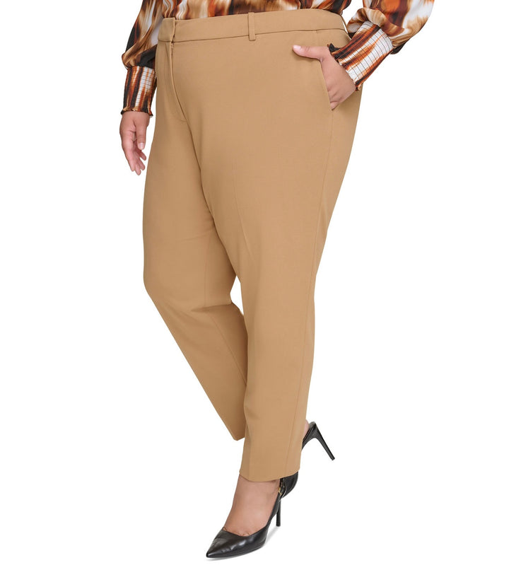 Calvin Klein Women's High Rise Ankle Straight Leg Pants Luggage Plus Size 14W