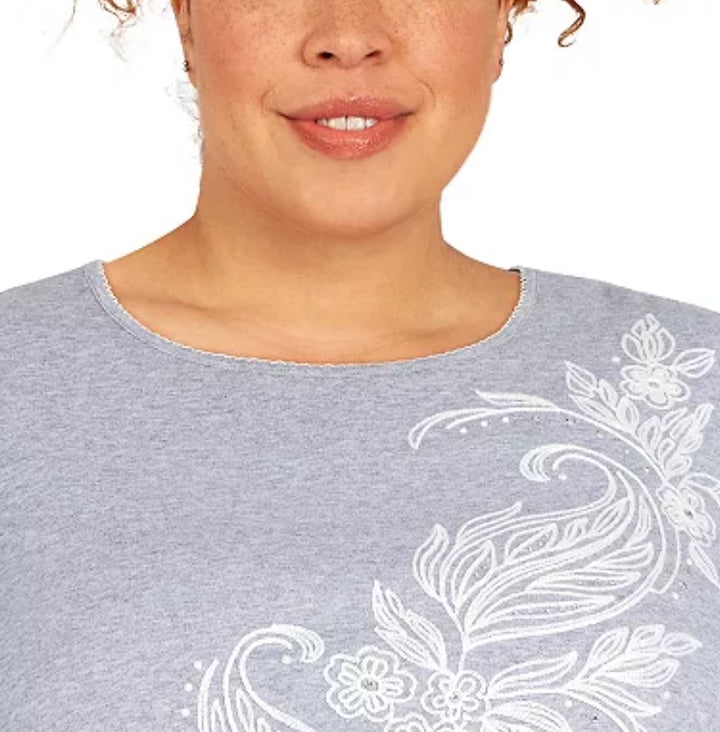Alfred Dunner Women's Embroidery Crewneck 3/4 Sleeve Knit Top Petite Size PS