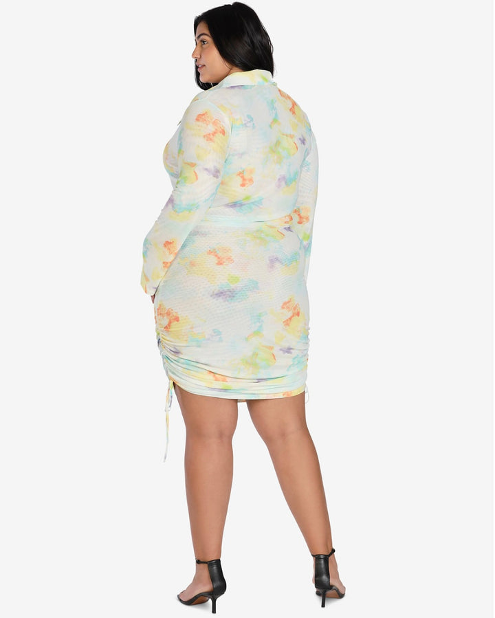Bar III Women's Nicole Williams English Trendy Printed Ruched Dress Plus Size 2X