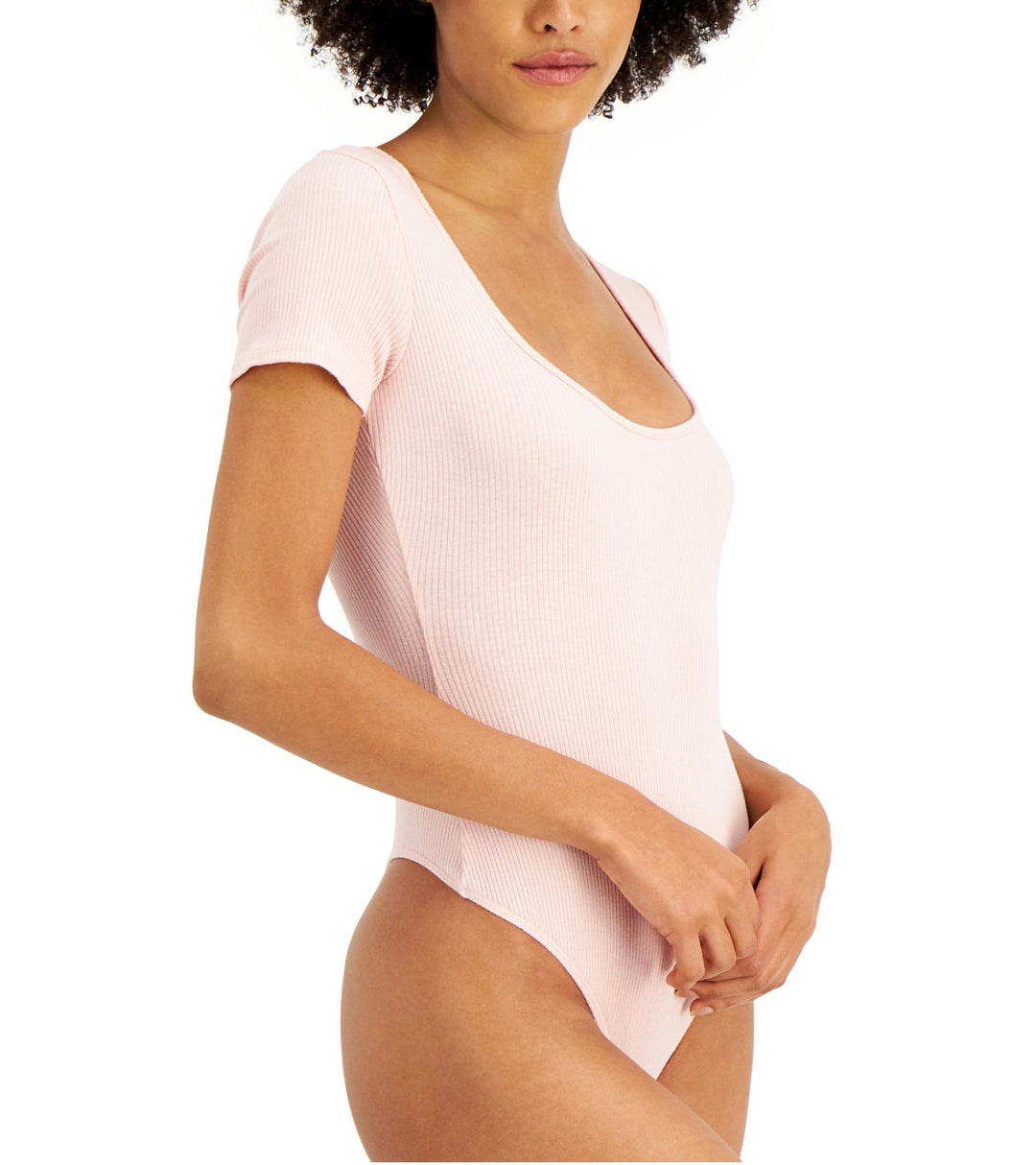 Jenni Women's Short Sleeve Square Neck Ribbed Bodysuit Peachskin Size S