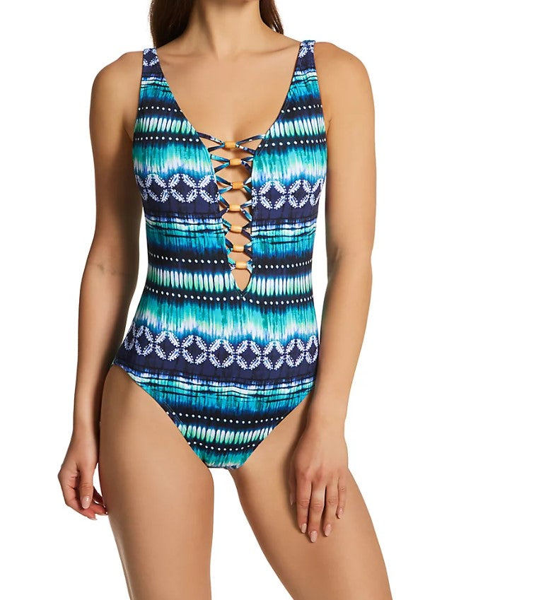 Bleu Rod Beattie Women's Sun, Sea And Sand Lattice Front One Piece Swimsuit