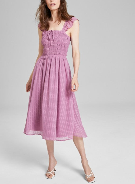 And Now This Women's Smocked Ruffle-Strap Midi Dress Saxifrage Size S