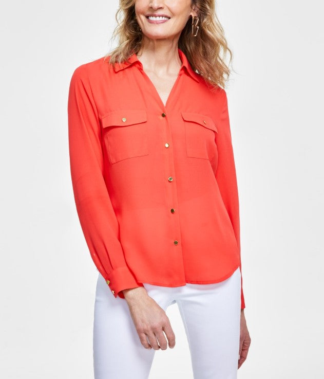 INC International Concepts Women's Collared Button-Down Blouse Size S