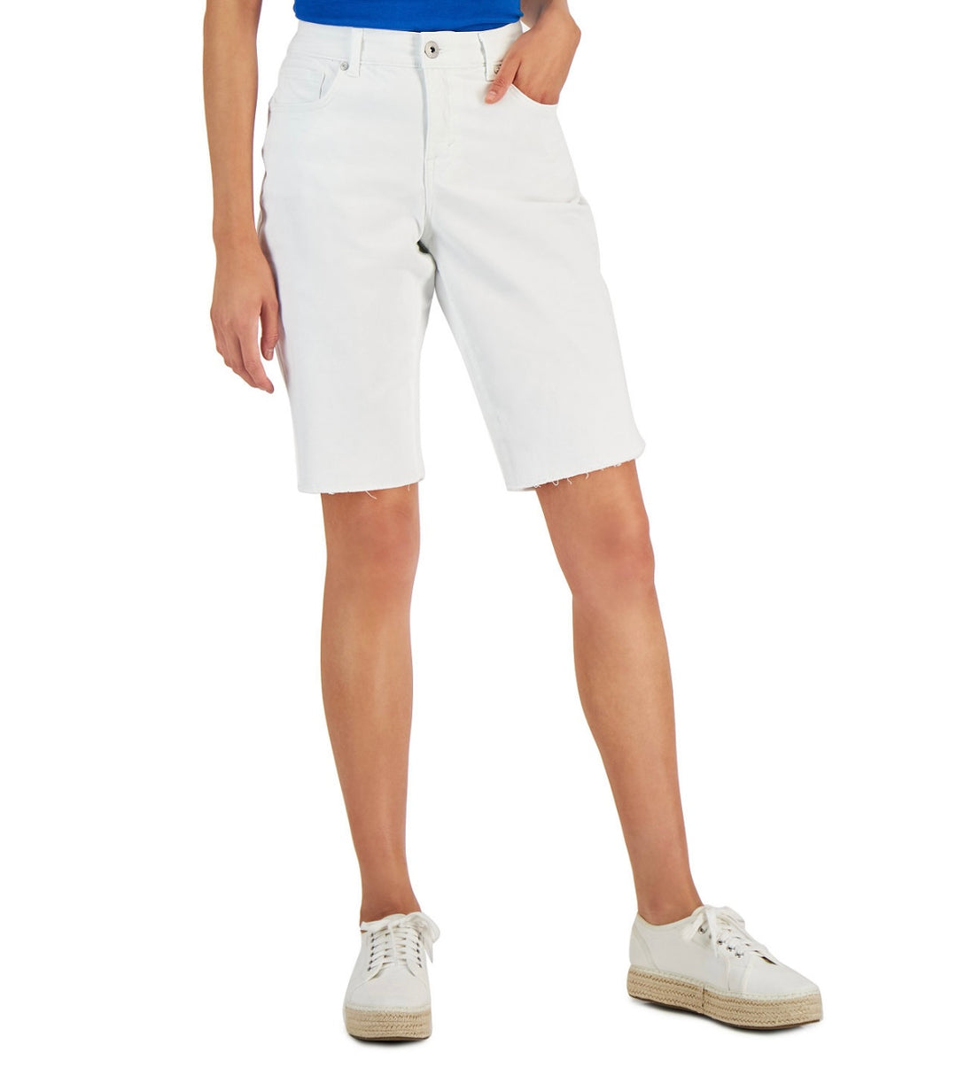 Style & Co. Women's Mid Rise Curvy Raw Edge Bermuda Shorts Bright White Size 4