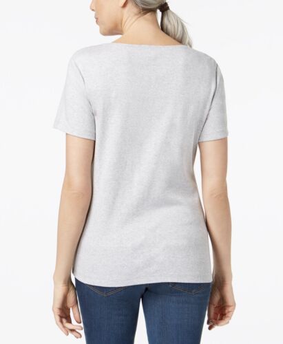 Karen Scott Women's 100%Cotton Graphic T-Shirt Americana Gray Size PS