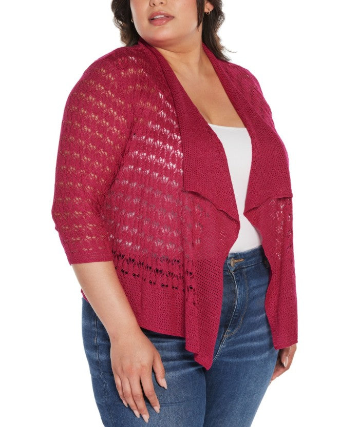 Belldini Women's Pointelle Stich Flowy Open Cardigan Sweater Plus Size 1X