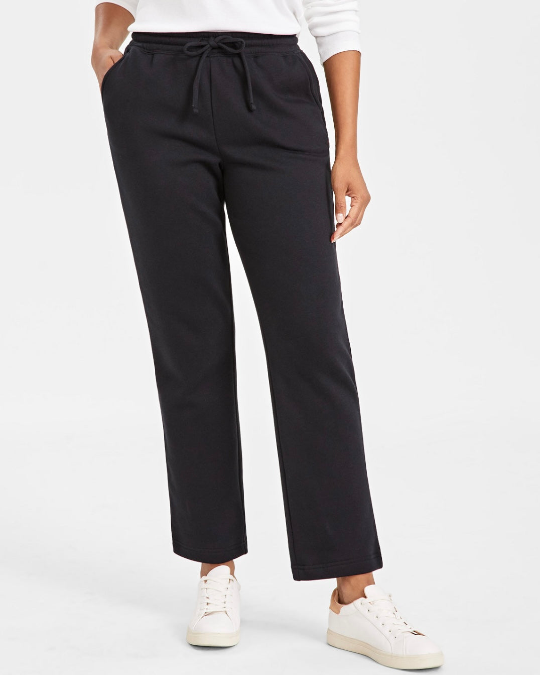 Style & Co. Women's Mid Rise Drawstring-Waist Fleece Pant Deep Black Size S