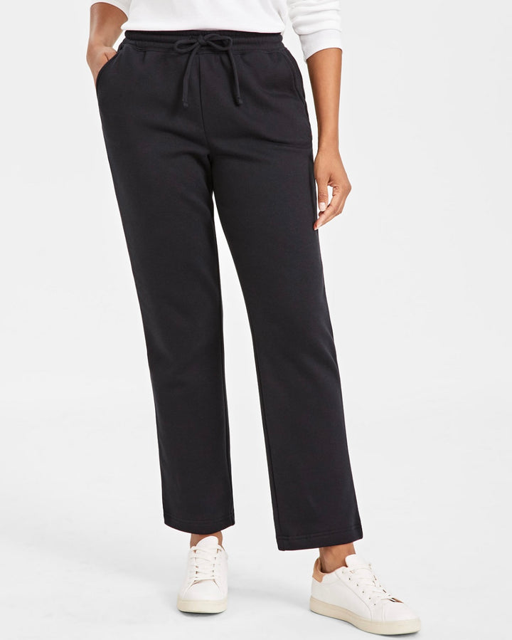 Style & Co. Women's Mid Rise Drawstring-Waist Fleece Pant Deep Black Size S