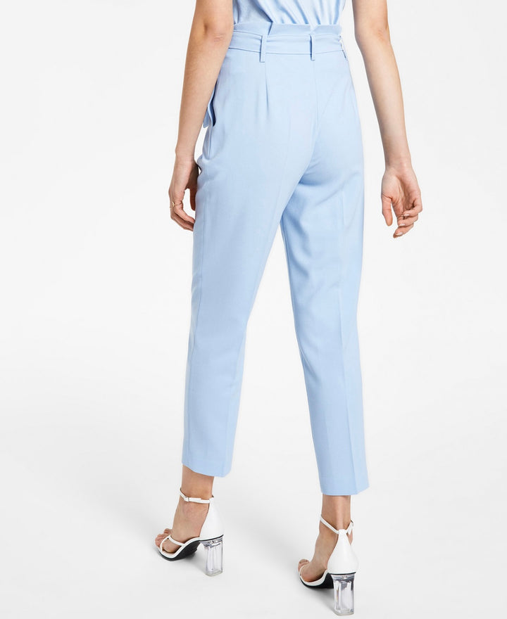Bar III Women's Textured Crepe Paper-Bag Straight-Leg Ankle Pants Size 16