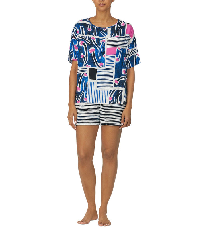 Refinery 29 Women's Woven Printed Shorts Sleep Pajama Set White/Blue Size S