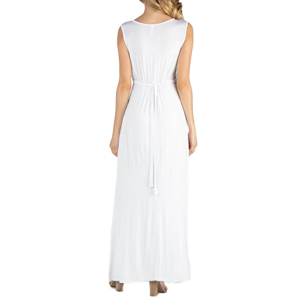 24Seven Comfort Apparel Women's V Neck Sleeveless Maternity Maxi Dress Size M