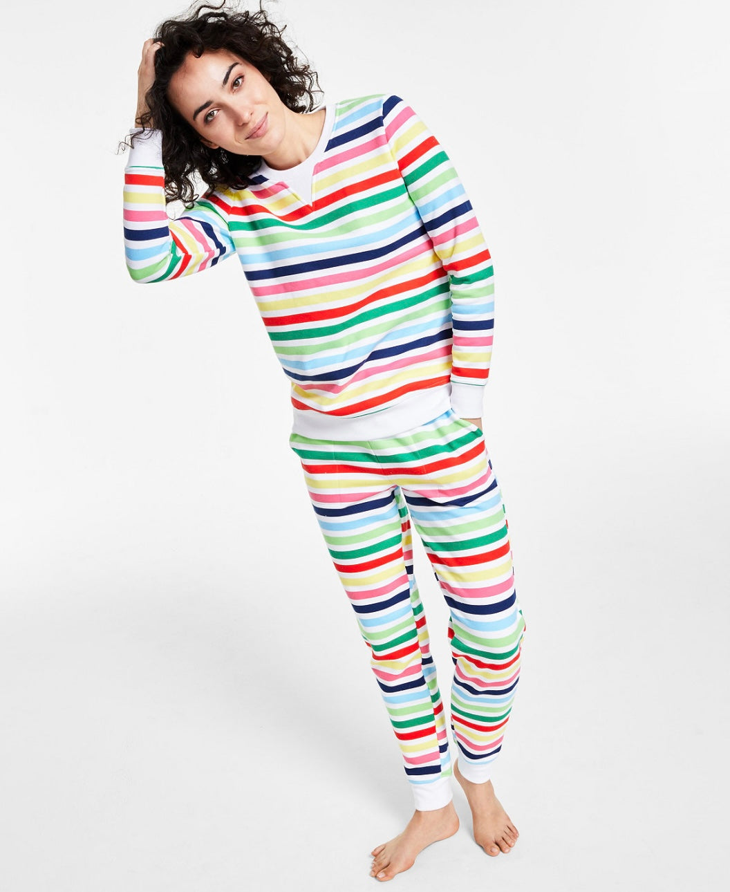 Charter Club Women's Printed Stripe Matching Crewneck Top Size XS