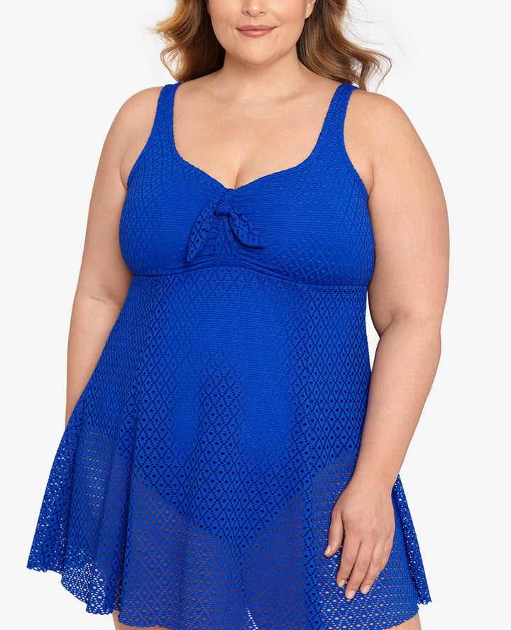 Swim Solutions Women's Knot-Front Tummy-Control Swimdress Cobalt Blue
