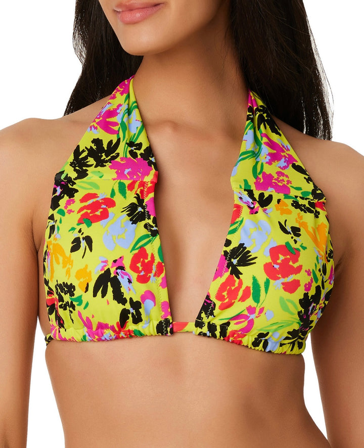 Bar III Women's Yellow Floral Chic Convertible Bikini Top Citron Size M