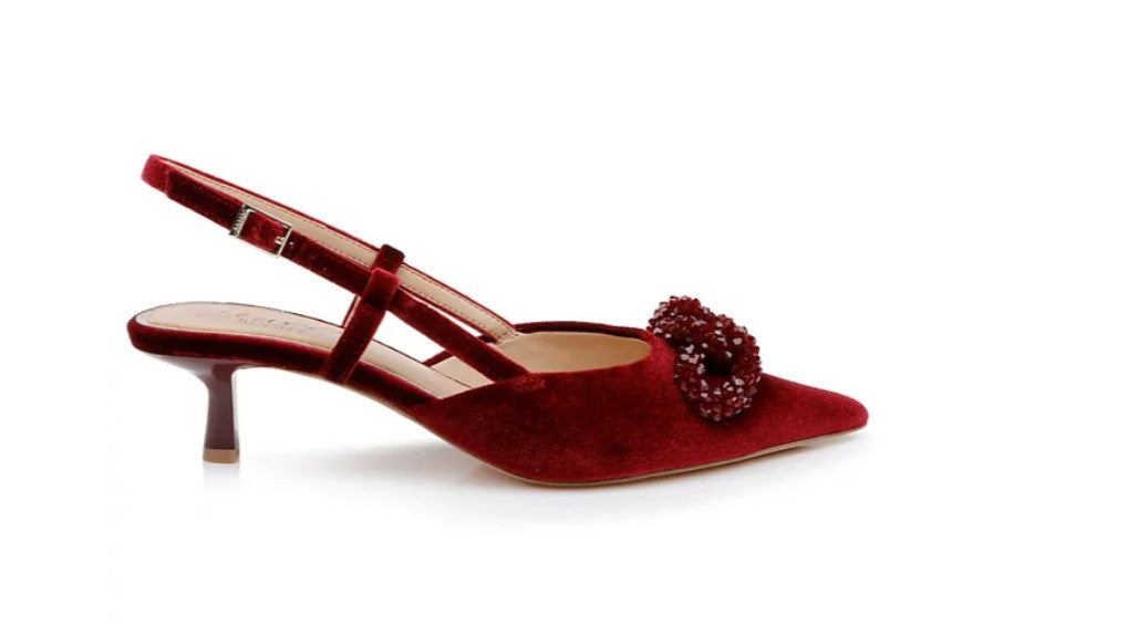 Jewel Badgley Mischka Women's Tabitha Ornamented Slingback Pumps Bordeaux Velvet