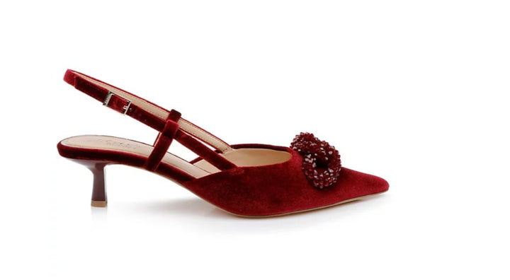 Jewel Badgley Mischka Women's Tabitha Ornamented Slingback Pumps Bordeaux Velvet