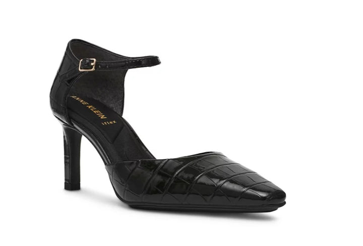 Anne Klein Women's Rosalind Ankle Strap Dress Pumps Shoes Black Croc Size 7