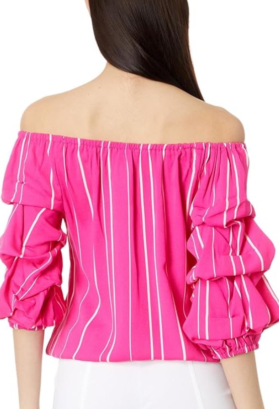 Vince Camuto Women's Striped Off The Shoulder Bubble Sleeve Tie Front Blouse