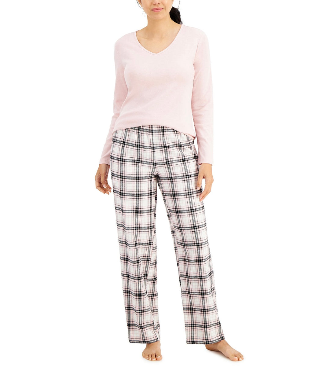 Charter Club V-Neck T-Shirt & Flannel Pants Pajama Set Square Plaid Size XXL