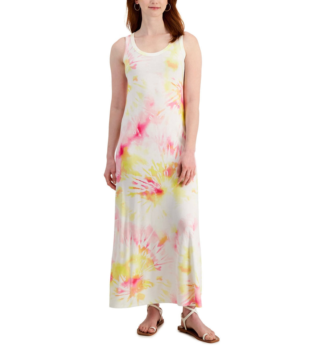 Style & Co. Women's Scoop Neck Sleeveless Tie-Dyed Maxi Dress Sunbeam Yellow