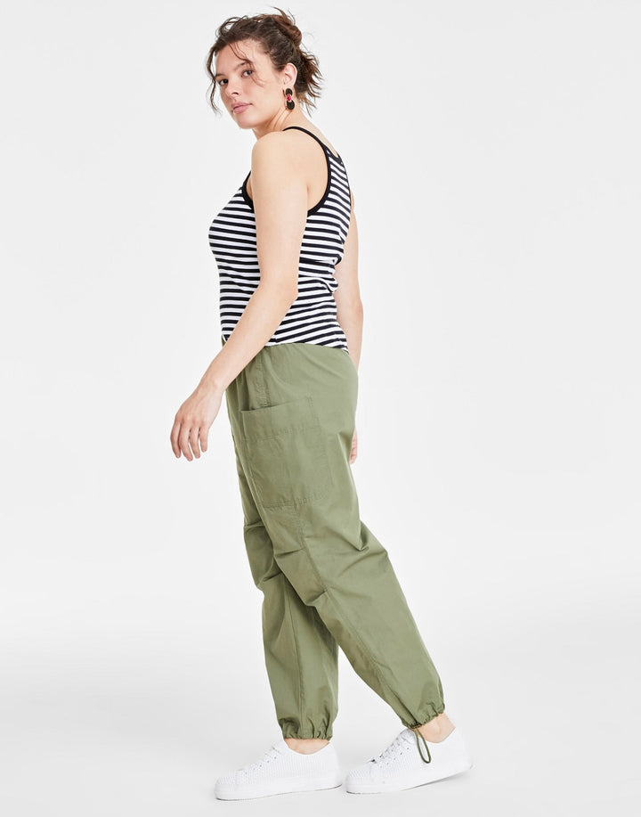 Style & Co. Women's Elastic Waist Straight Leg Pocket Pants Olivine Size L