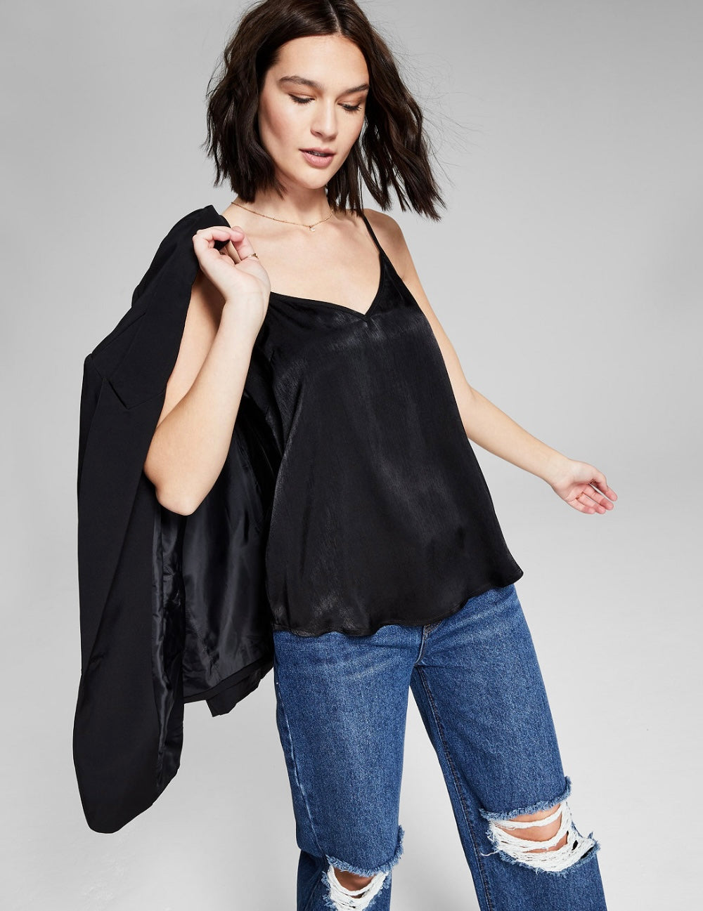 And Now This Women's Sleeveless Satin Camisole Black
