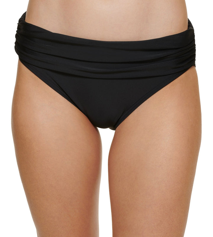 Tommy Hilfiger Women's Ruched Fold-Over Bikini Bottoms Black Size S