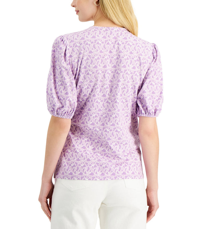 Charter Club Women's V-Neck Floral Wrap-Front Knit Top Size S