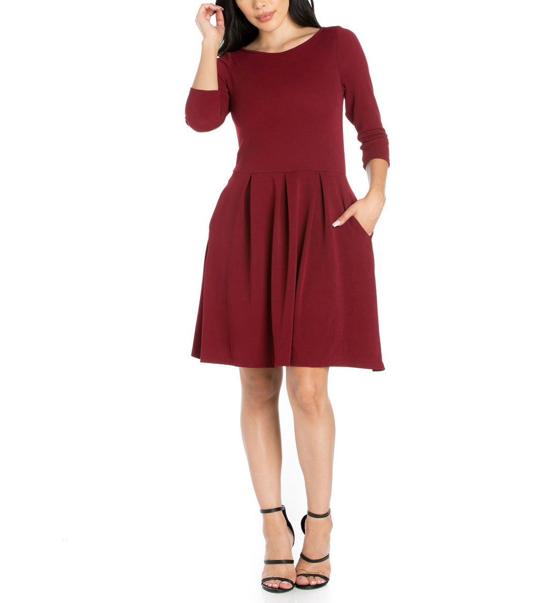 24Seven Comfort Apparel Women's 3/4 Sleeve Mini Dress Burgundy Size XL